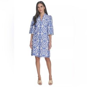 New Jessica Howard Women's Embroidered 3/4-Sleeve A-Line Cotton Dress